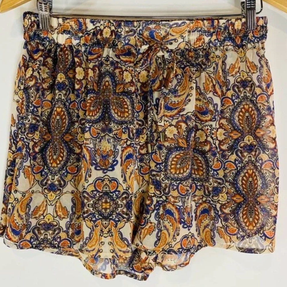 Whimical H&M Beige & Multi Paisley Print Semi Sheer Short